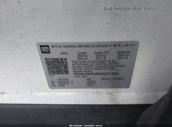 3GNKDBRM9SS227415 2025 CHEVROLET OTHER White Widok komory silnika