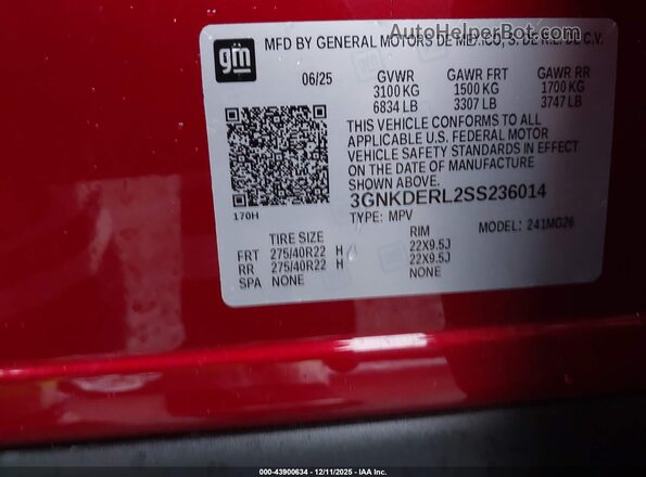 3GNKDERL2SS236014 2025 CHEVROLET OTHER Red Vista del compartimento del motor