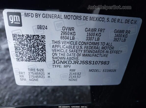 3GNKDJRJ5SS107983 2025 CHEVROLET OTHER Black Widok komory silnika