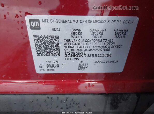 3GNKDKRJ8SS111404 2025 CHEVROLET OTHER Red Вид підкапотного простору