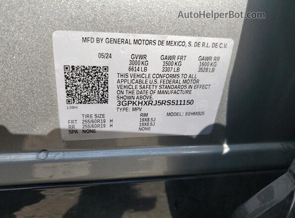 3GPKHXRJ5RS511150 2024 HONDA PROLOGUE Gray VIN sticker view