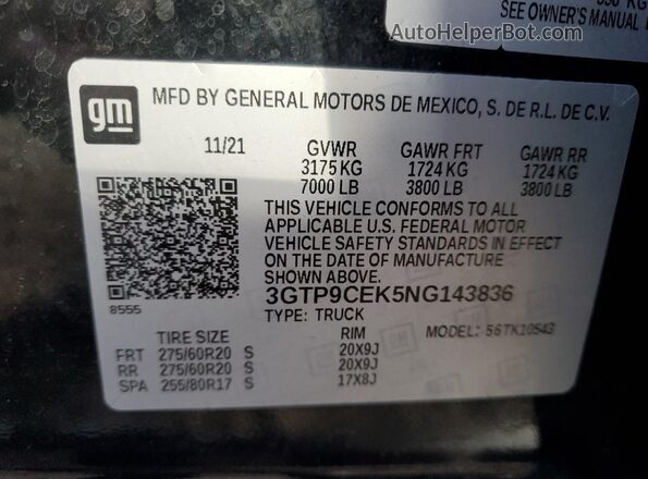 3GTP9CEK5NG143836 2022 GMC SIERRA Черный Вид подкапотного пространства