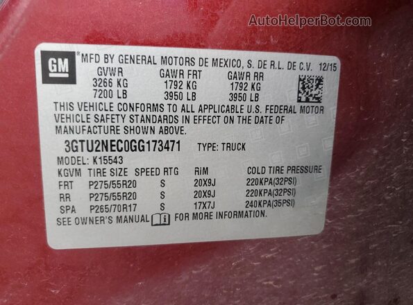 3GTU2NEC0GG173471 2016 GMC SIERRA Maroon Շարժիչի բաժամունքի տեսք
