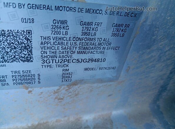 3GTU2PEC5JG294810 2018 GMC SIERRA White ძრავის განყოფილების ხედი