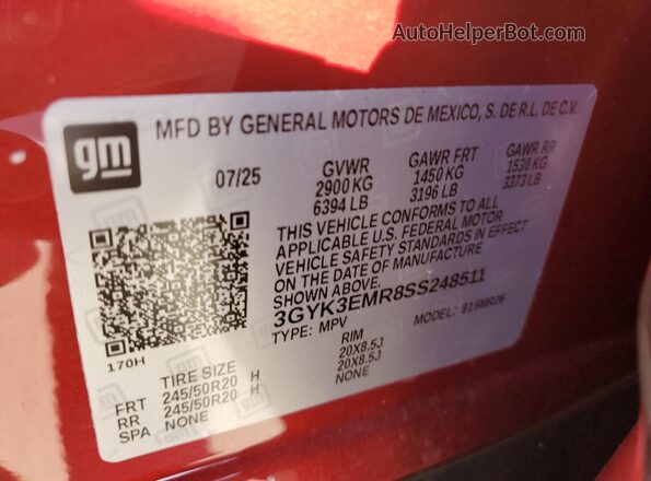 3GYK3EMR8SS248511 2025 CADILLAC OPTIQ Красный Панорамный вид салона 360°
