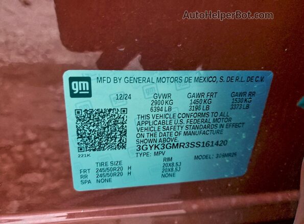 3GYK3GMR3SS161420 2025 CADILLAC OPTIQ Красный Вид наклейки с VIN-кодом