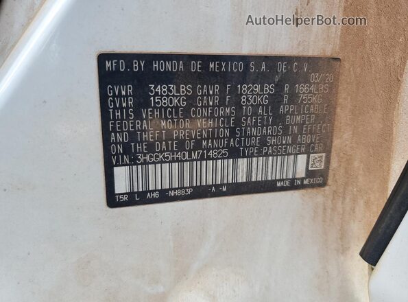 3HGGK5H40LM714825 2020 HONDA FIT White Вид наклейки з VIN-кодом