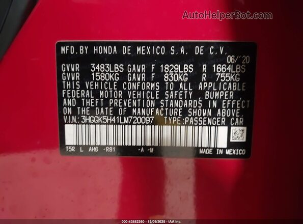 3HGGK5H41LM720097 2020 HONDA FIT Red Engine compartment view