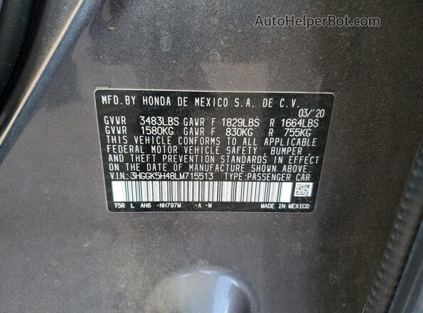 3HGGK5H48LM715513 2020 HONDA FIT Gray Vista del compartimento del motor