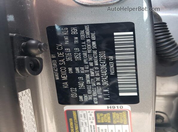 3KPA24AD3NE472831 2022 KIA RIO Silver Շարժիչի բաժամունքի տեսք