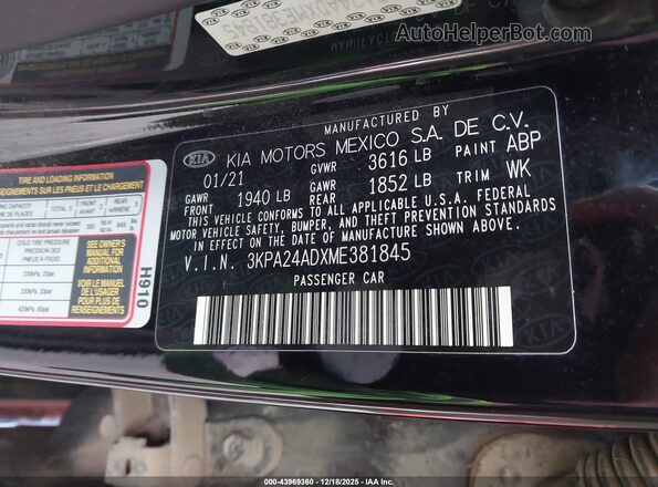 3KPA24ADXME381845 2021 KIA RIO Black Вид підкапотного простору