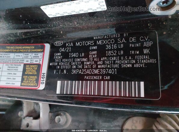 3KPA25AD2ME397401 2021 KIA RIO 5-DOOR Черный Вид подкапотного пространства