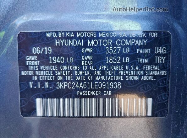 3KPC24A61LE091938 2020 HYUNDAI ACCENT Charcoal Widok komory silnika