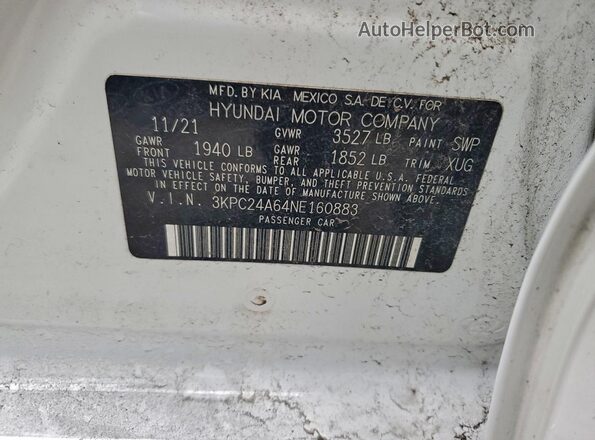 3KPC24A64NE160883 2022 HYUNDAI ACCENT Белый Вид наклейки с VIN-кодом