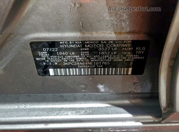 3KPC24A64NE181765 2022 HYUNDAI ACCENT Серый Вид подкапотного пространства