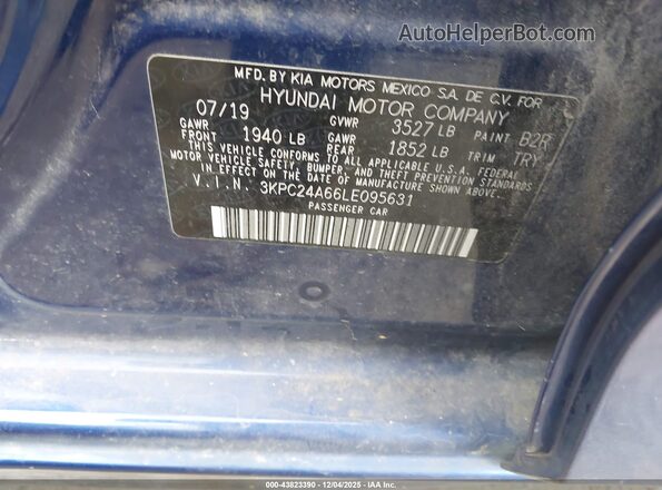 3KPC24A66LE095631 2020 HYUNDAI ACCENT Blue Շարժիչի բաժամունքի տեսք