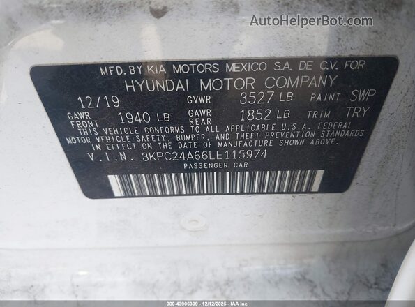3KPC24A66LE115974 2020 HYUNDAI ACCENT Белый Вид подкапотного пространства