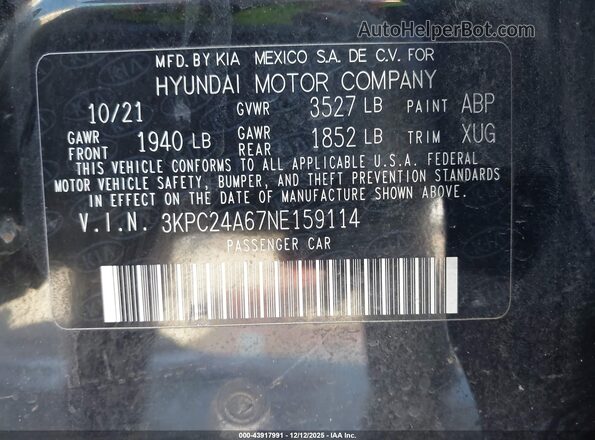 3KPC24A67NE159114 2022 HYUNDAI ACCENT Black ძრავის განყოფილების ხედი