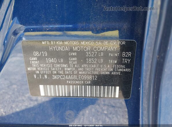 3KPC24A68LE099812 2020 HYUNDAI ACCENT Синий Вид подкапотного пространства