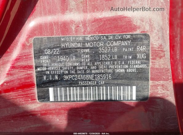 3KPC24A68NE185916 2022 HYUNDAI ACCENT Красный Вид подкапотного пространства