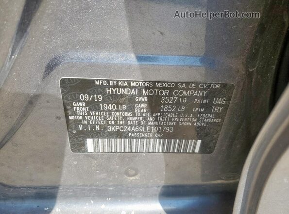 3KPC24A69LE101793 2020 HYUNDAI ACCENT Gray Vista del compartimento del motor