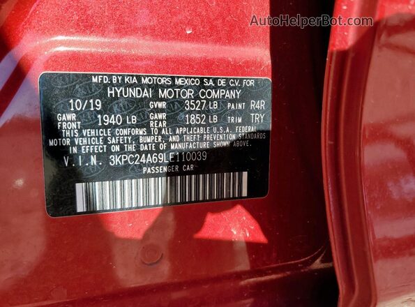 3KPC24A69LE110039 2020 HYUNDAI ACCENT Red Widok komory silnika