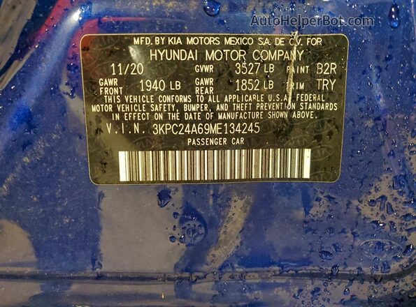 3KPC24A69ME134245 2021 HYUNDAI ACCENT Blue Вид підкапотного простору