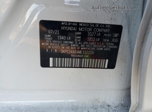 3KPC24A6XME152219 2021 HYUNDAI ACCENT White Вид підкапотного простору