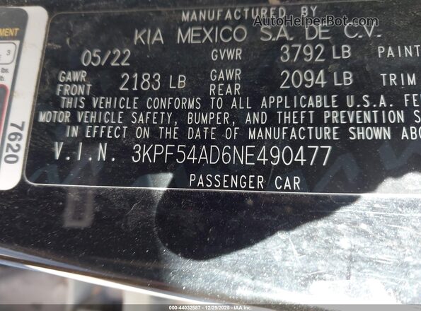 3KPF54AD6NE490477 2022 KIA FORTE Black Vista del compartimento del motor