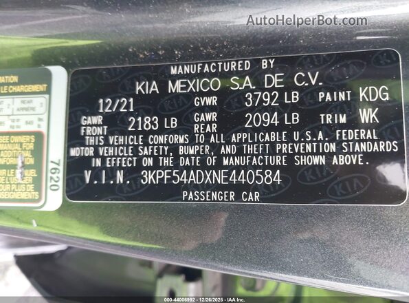 3KPF54ADXNE440584 2022 KIA FORTE Gray Engine compartment view