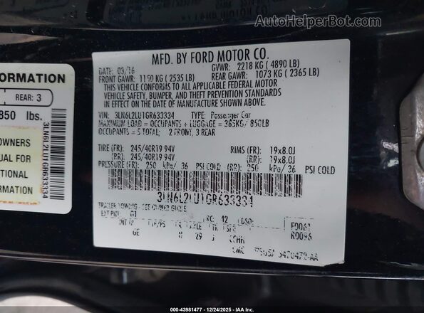 3LN6L2LU1GR633334 2016 LINCOLN MKZ HYBRID Черный Вид подкапотного пространства