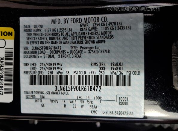 3LN6L5F90LR618472 2020 LINCOLN MKZ Black Widok komory silnika