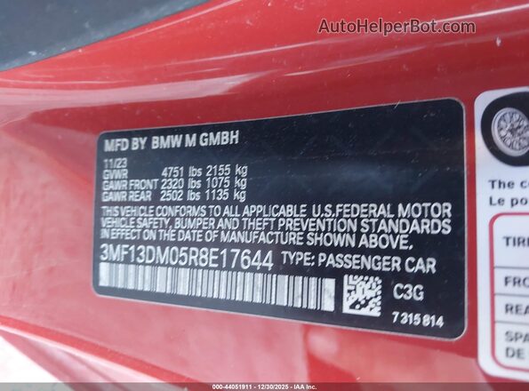 3MF13DM05R8E17644 2024 BMW M2 Оранжевый Вид подкапотного пространства