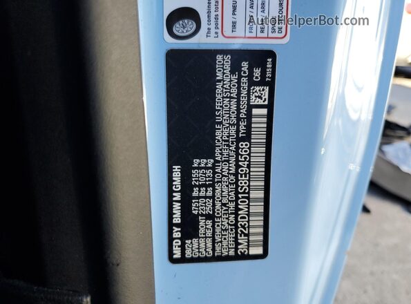 3MF23DM01S8E94568 2025 BMW M2 Blue VIN sticker view