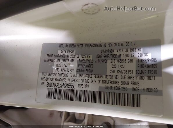 3MVDMAAL4MM215550 2021 MAZDA CX-30 White 