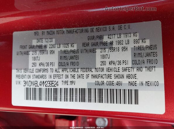 3MVDMABL4MM239524 2021 MAZDA CX-30 Красный 