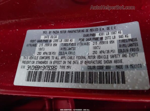 3MVDMBBM1SM760969 2025 MAZDA CX-30 Red Вид підкапотного простору