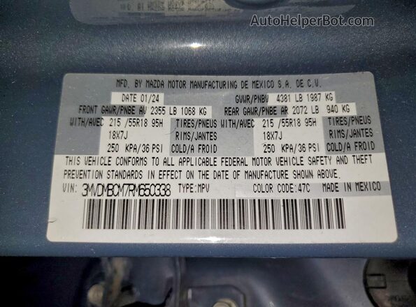 3MVDMBCM7RM650338 2024 MAZDA CX-30 Gray VIN sticker view