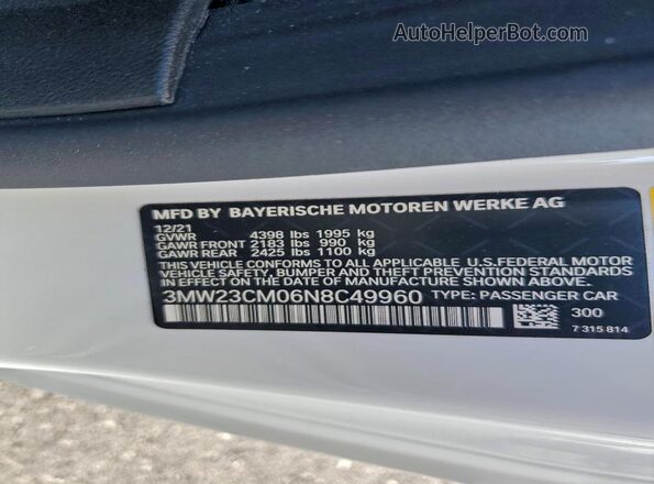 3MW23CM06N8C49960 2022 BMW 2 SERIES White Engine compartment view