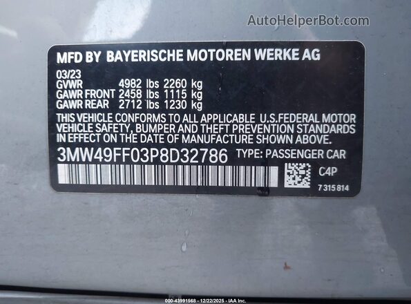 3MW49FF03P8D32786 2023 BMW 3 SERIES Gray Widok komory silnika