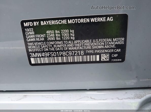 3MW49FS01P8C97218 2023 BMW 3 SERIES Gray Вид підкапотного простору