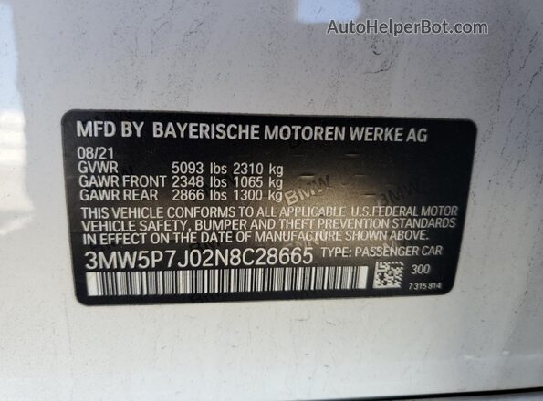 3MW5P7J02N8C28665 2022 BMW 3 SERIES White Engine compartment view