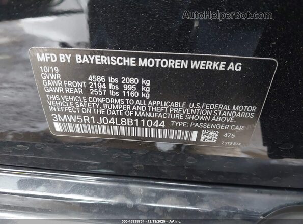 3MW5R1J04L8B11044 2020 BMW 3 SERIES Black Engine compartment view