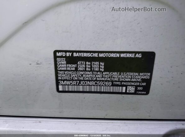 3MW5R7J03N8C59269 2022 BMW 3 SERIES White Widok komory silnika