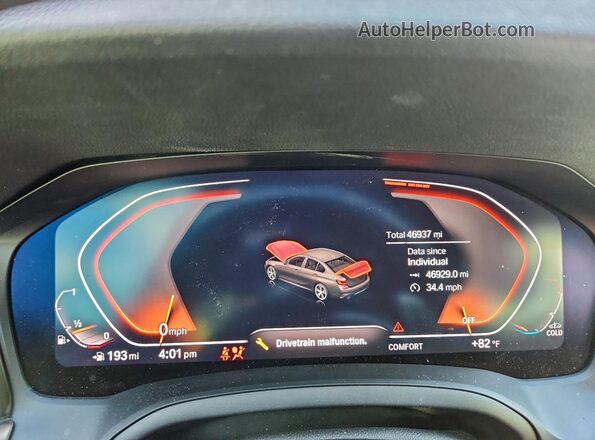3MW5R7J06N8C76227 2022 BMW 3 SERIES Blue Instrument cluster view
