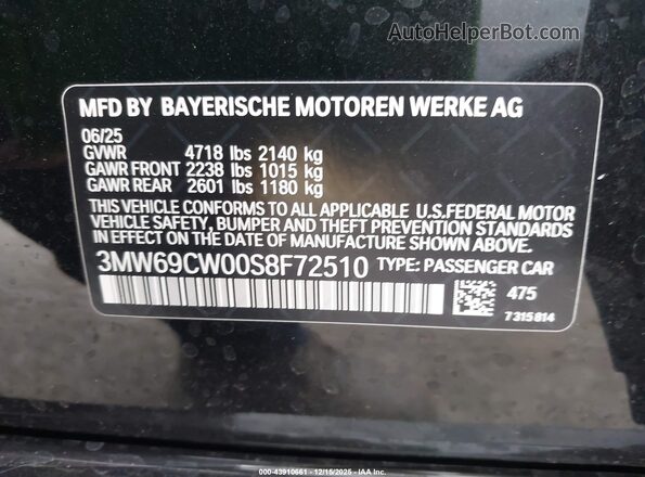 3MW69CW00S8F72510 2025 BMW 3 SERIES Black ძრავის განყოფილების ხედი