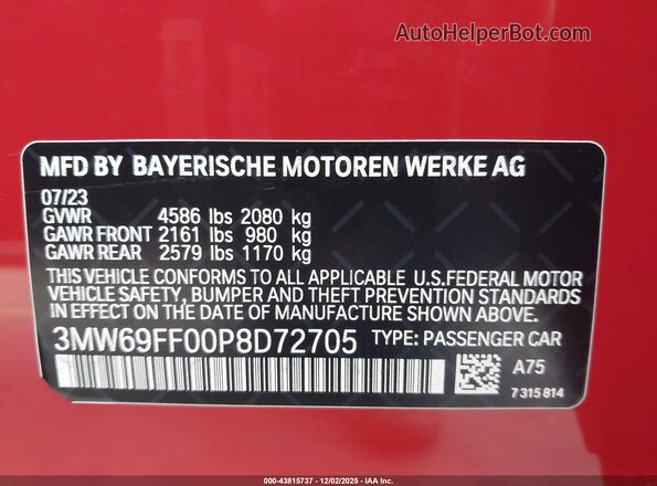 3MW69FF00P8D72705 2023 BMW 3 SERIES Red Widok komory silnika