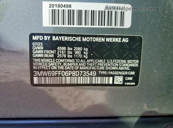 3MW69FF06P8D73549 2023 BMW 3 SERIES Gray ძრავის განყოფილების ხედი