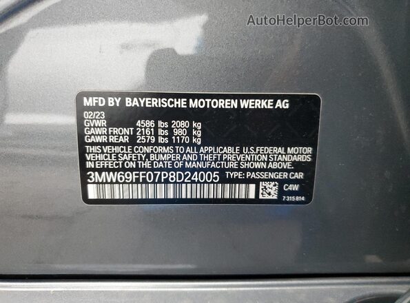 3MW69FF07P8D24005 2023 BMW 3 SERIES Gray Вид наклейки з VIN-кодом