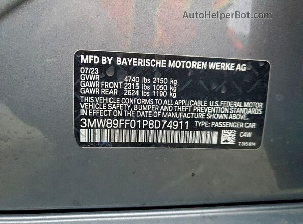 3MW89FF01P8D74911 2023 BMW 3 SERIES Charcoal Widok komory silnika
